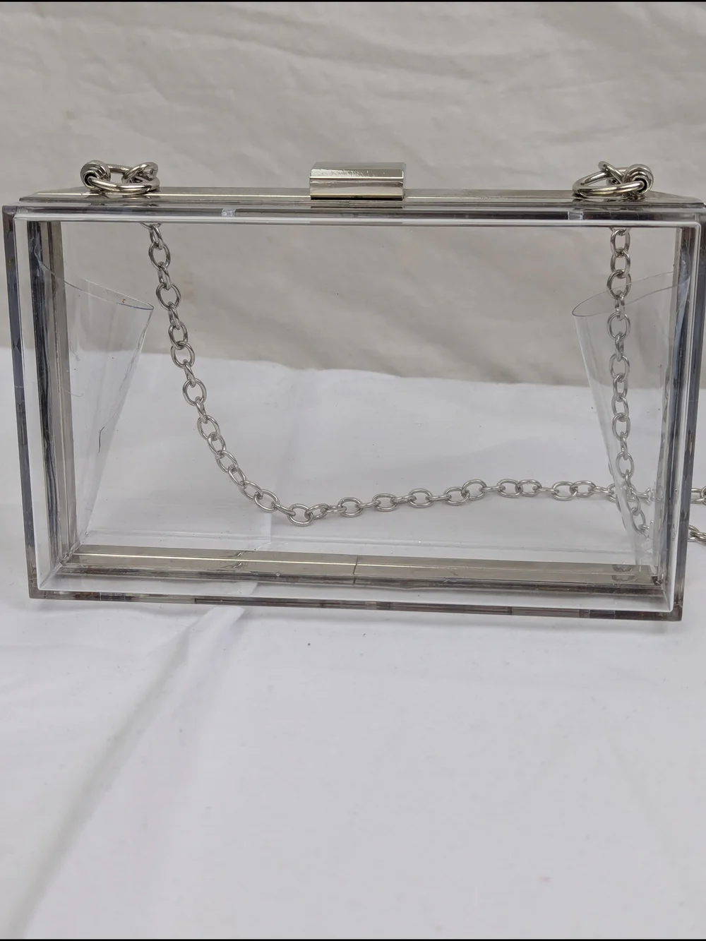 Clear Acrylic Box Crossbody Bag with Silver Chain